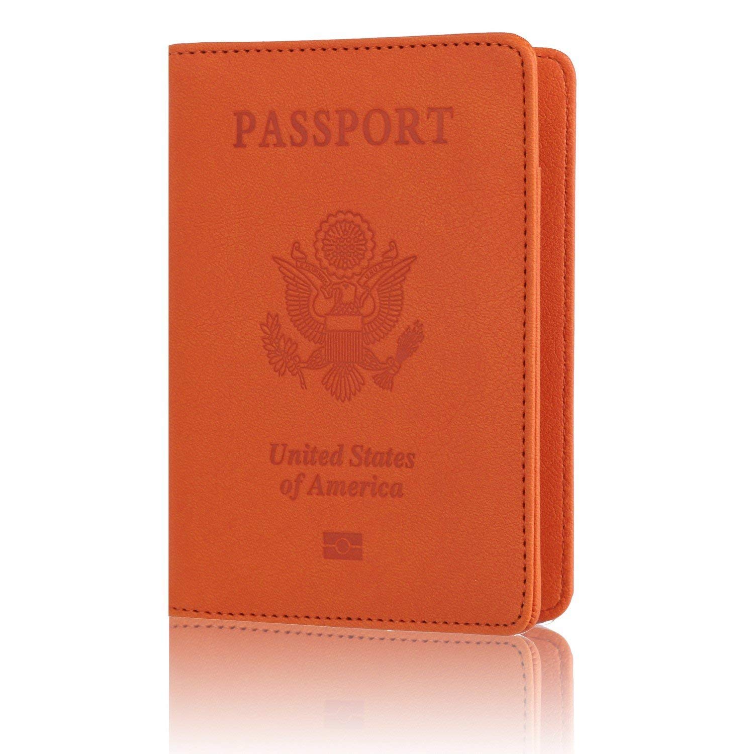 Leather Passport Holder Cover Leather Rfid Blocking Passport Wallet Case for Men Women, Orange V1